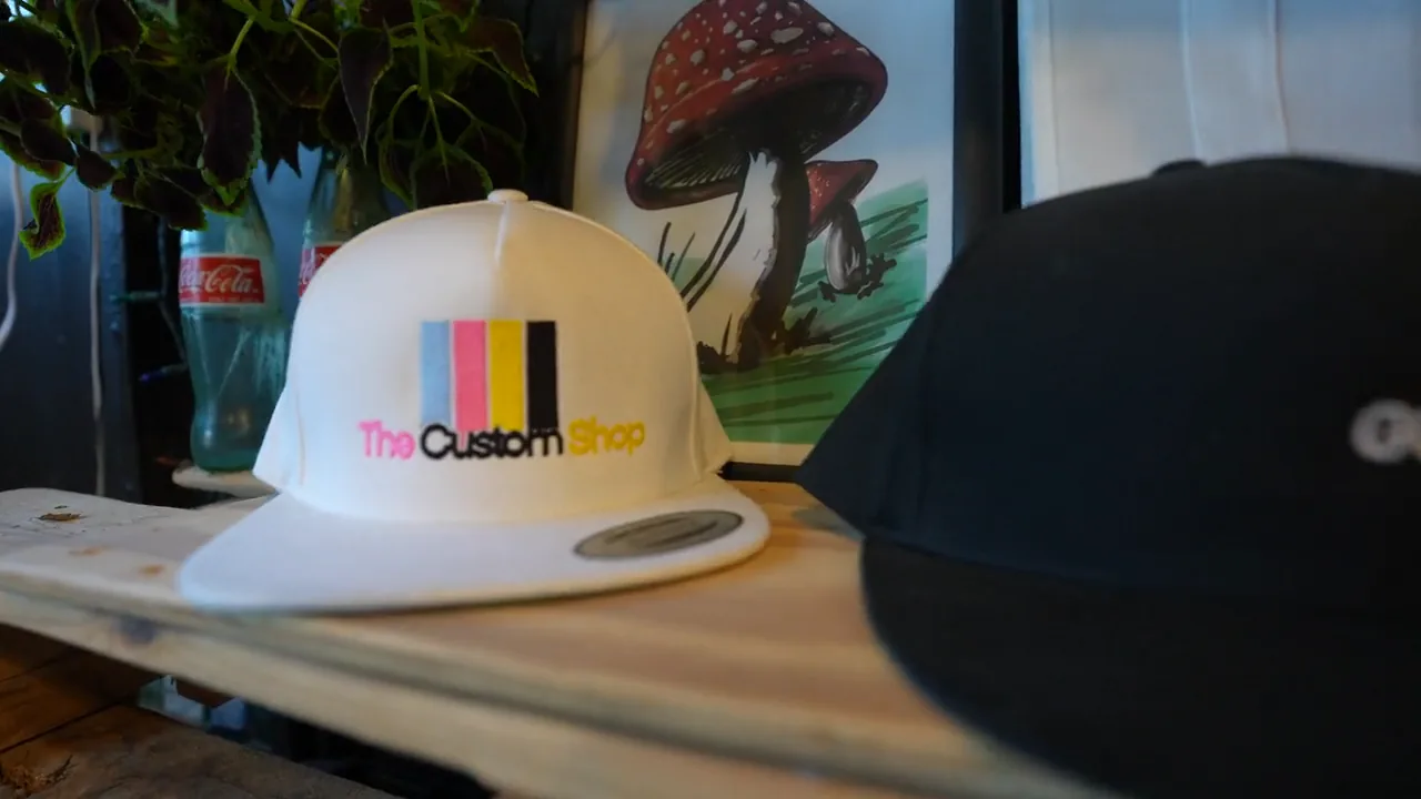 A stitched mark on a cap at The Custom Shop