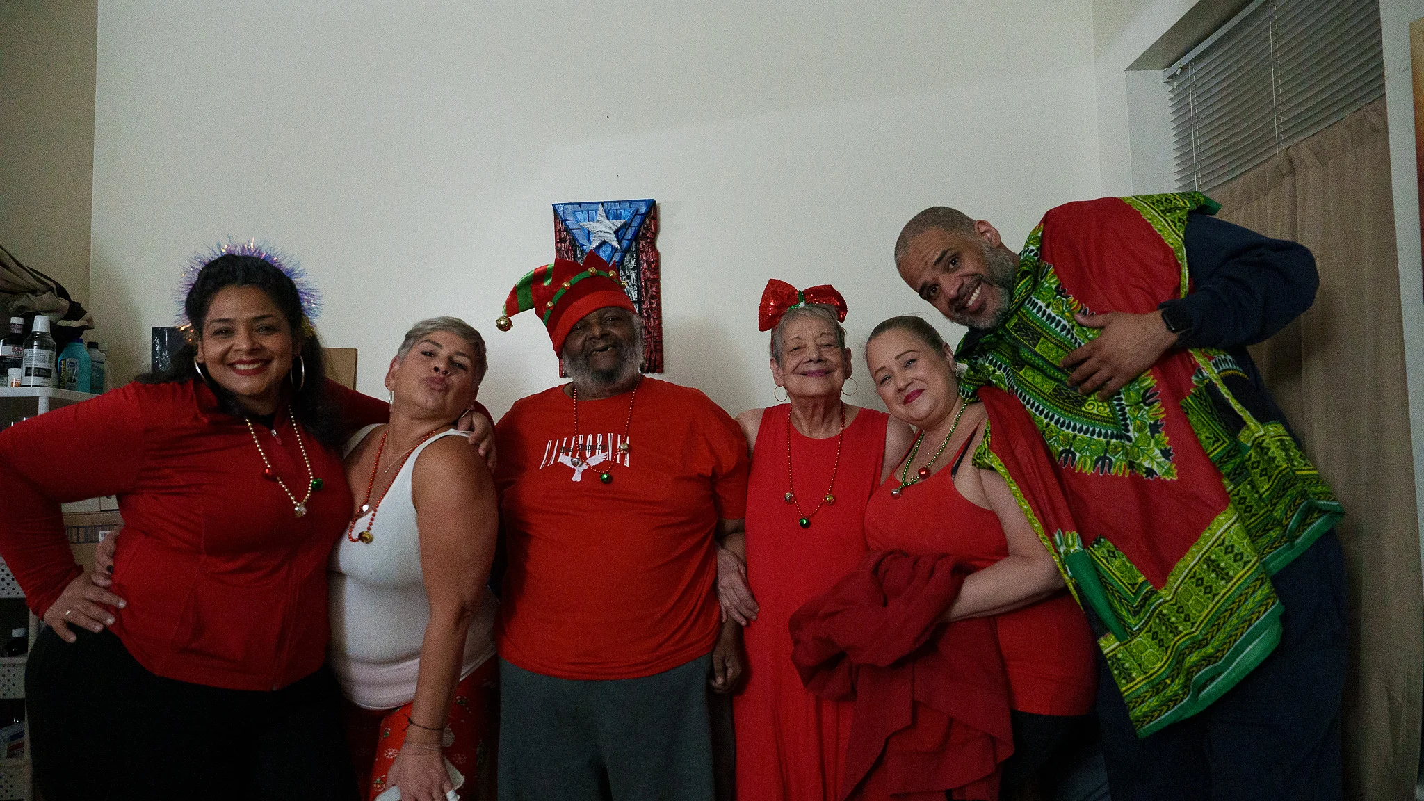 Four of them lined up in red and green